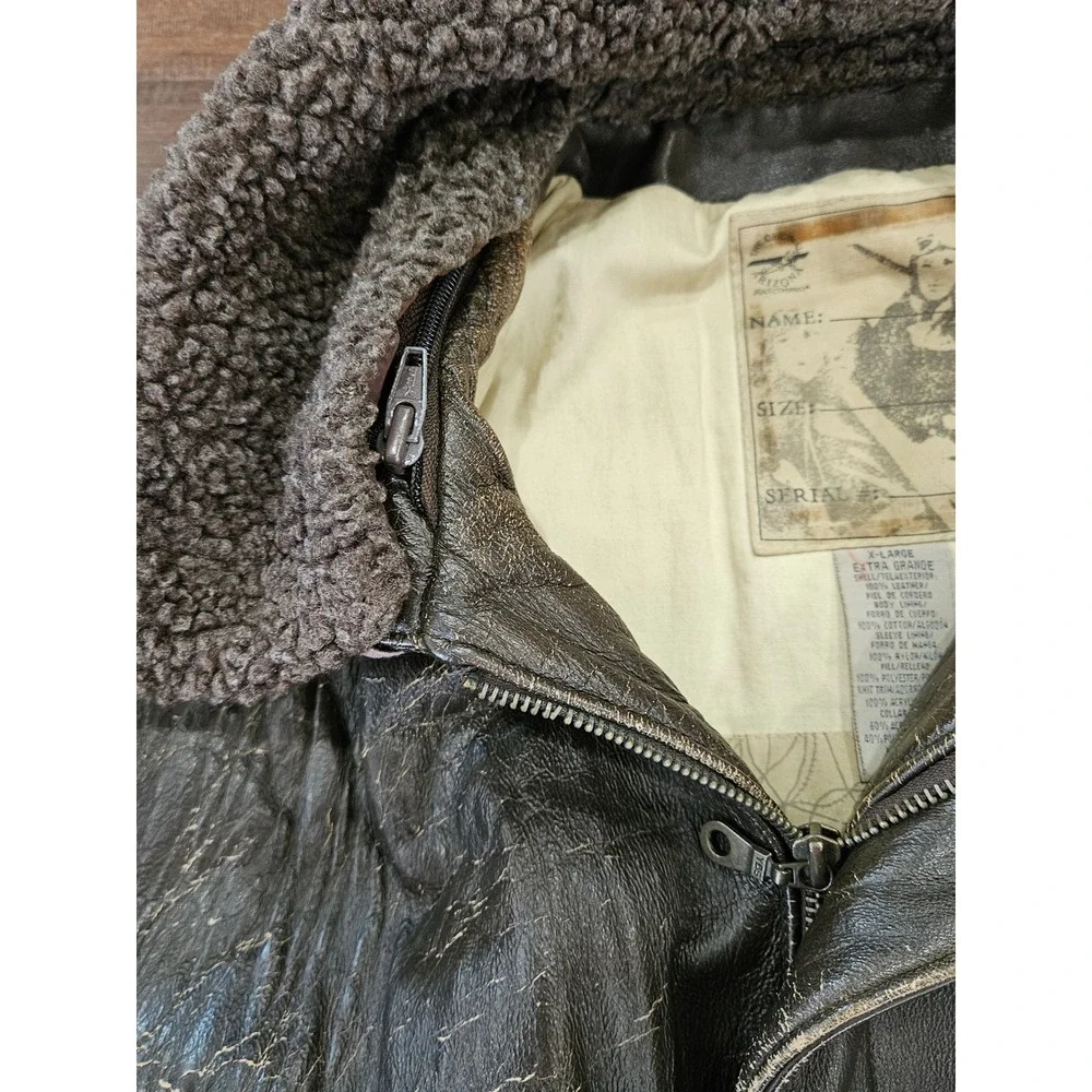 VTG Distressed Arizona Military XL Leather Bomber Flight Jacket Brown Sherpa